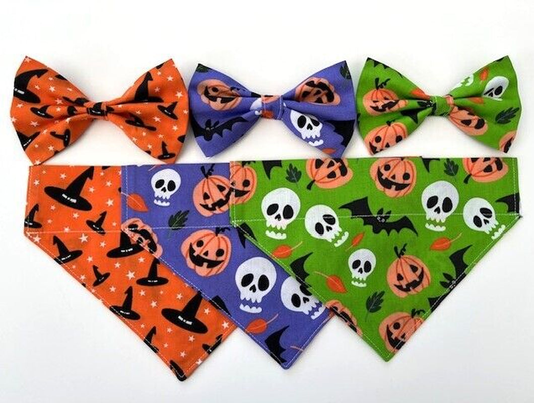 Halloween Dog Collar Accessories Bows & Bandanas Handmade in UK. Multi Sizes