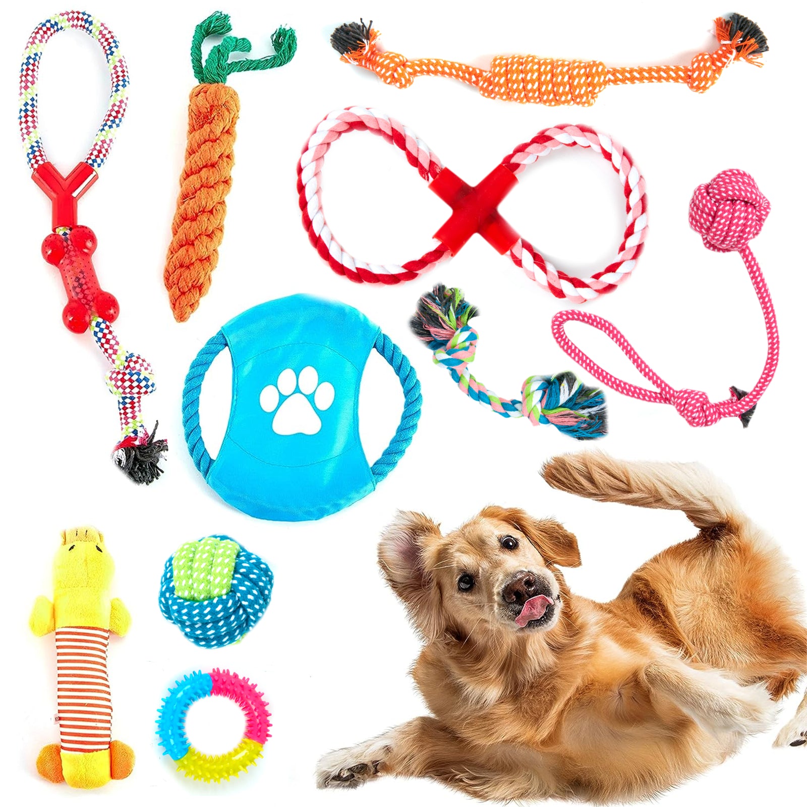 10 PCS DOG ROPE TOYS SET TOUGH STRONG CHEW KNOT TOYS PUPPY BEAR COTTON PET TOYS