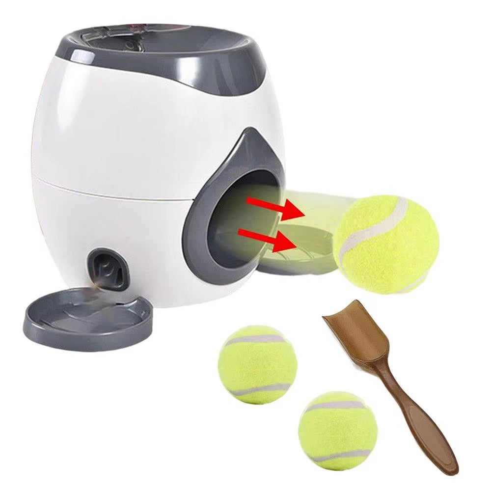 Dog Pet Toys 2 in 1 Tennis Launcher Automatic Throwing Machine Pet Ball Throw Device Interactive Pet Feeder Toy for All Size Dog