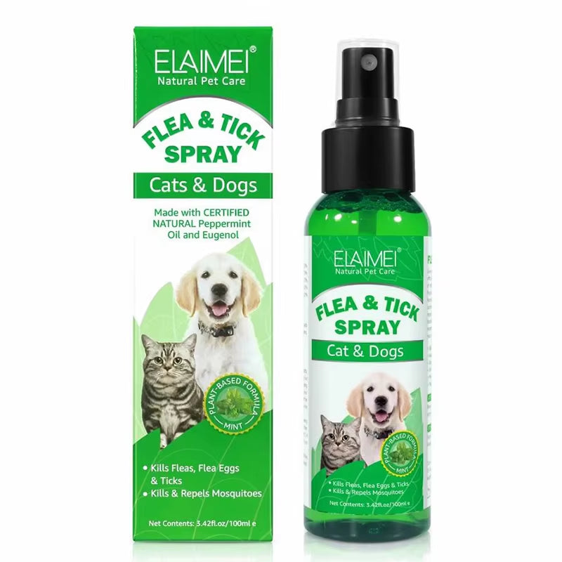 100Ml Natural Pet Care Topical Flea&Tick Spray for Dogs&Cats with Fresh Fragrance Peppermint Oil and Eugenol