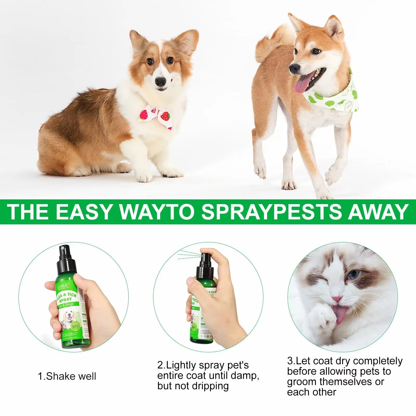 100Ml Natural Pet Care Topical Flea&Tick Spray for Dogs&Cats with Fresh Fragrance Peppermint Oil and Eugenol