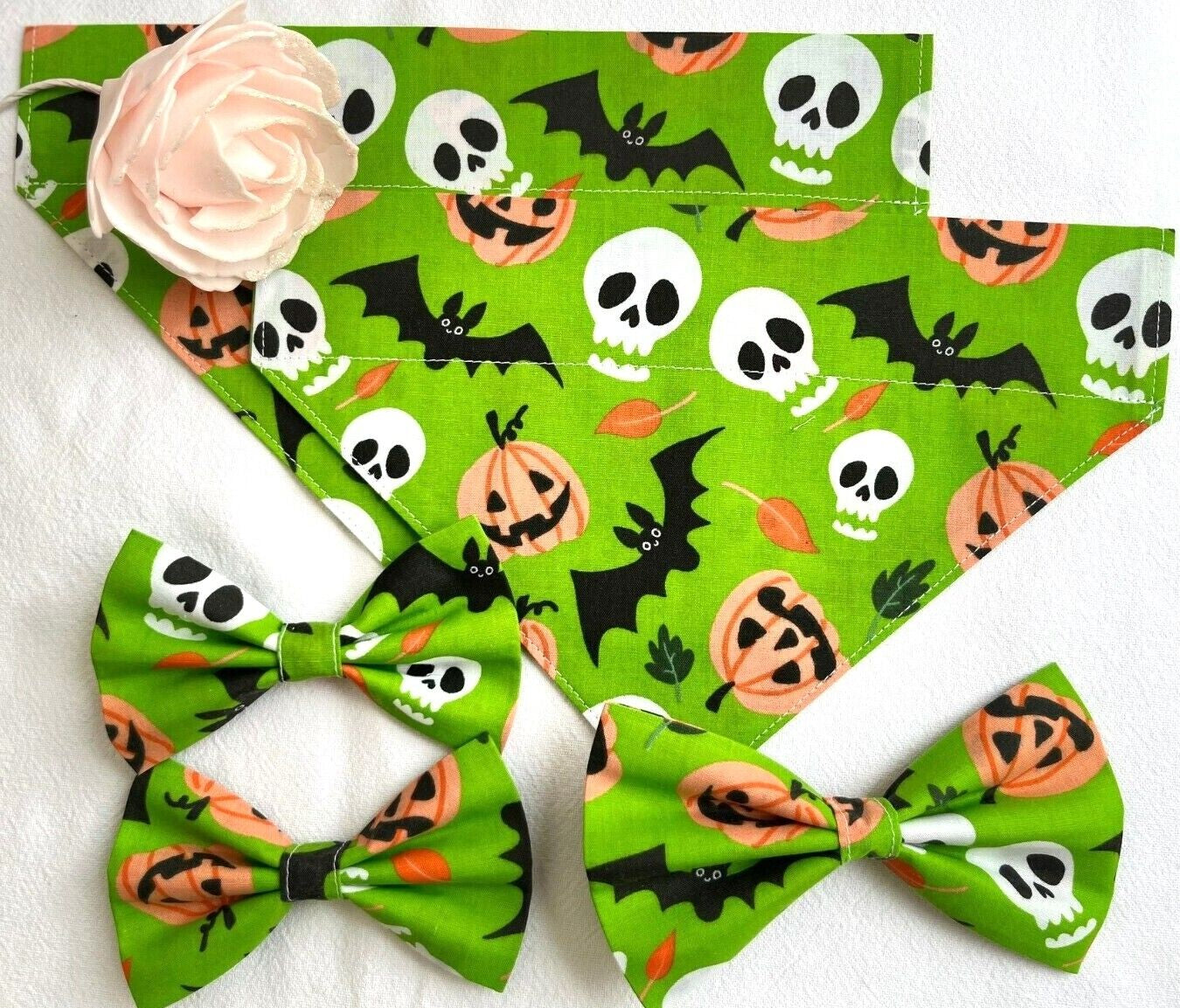 Halloween Dog Collar Accessories Bows & Bandanas Handmade in UK. Multi Sizes