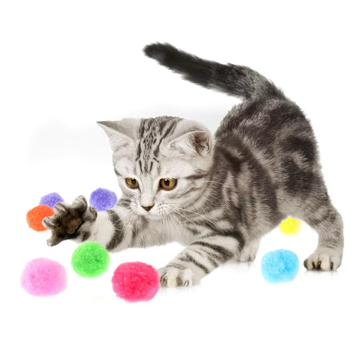 Colorful Cat Toys Ball Plush Wool Funny Interactive Balls Pet Toys for Kitten Kitty Bulk Pack Pet Accessories Product for Cats