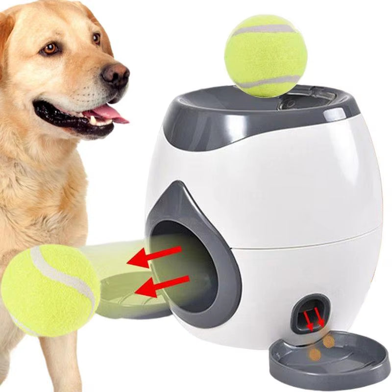 Dog Pet Toys 2 in 1 Tennis Launcher Automatic Throwing Machine Pet Ball Throw Device Interactive Pet Feeder Toy for All Size Dog